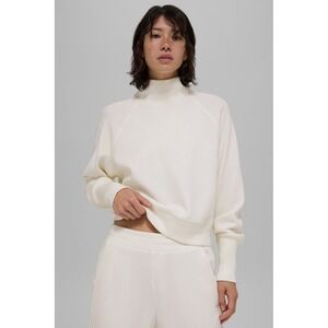 Alo Yoga Waffle Weekend Escape Mock Neck Long Sleeve Ivory Size Large